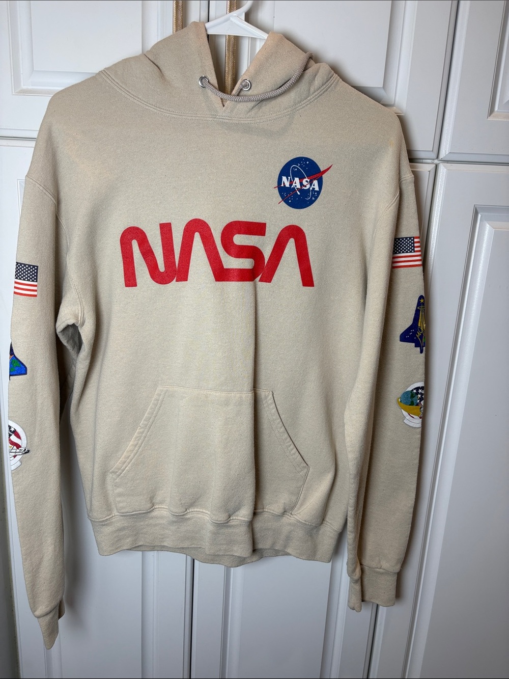 NASA Logo Crewneck Sweatshirt in Beige with Red Print
